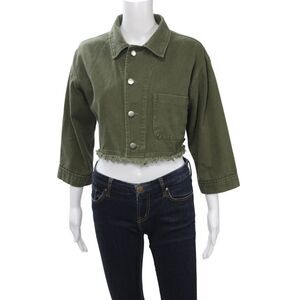 Renvy Womens Military Jacket Green Cotton 3/4 Sleeve Petites Size XS